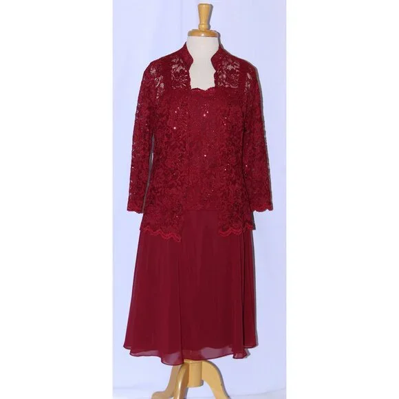 NWOT Fanny #1820 Short Lace and Chiffon Mothers Formal Dress-Size XL-BURGUNDY - Picture 2 of 8